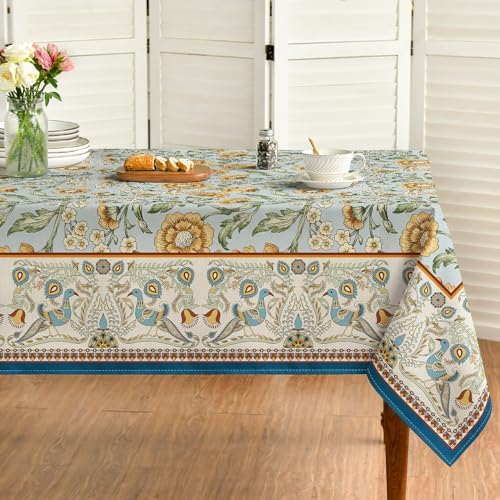 Horaldaily Floral Bordered French Square Tablecloth, 60x60 Inch