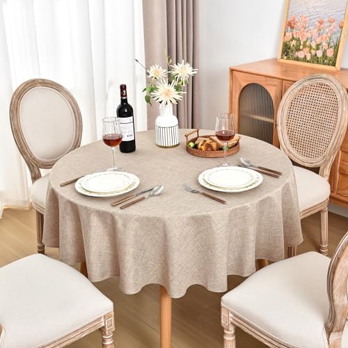 Fitable 6 Pack Beige Linen Round Tablecloths 90 Inch for 36"-72"