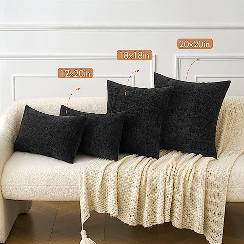 MIULEE Soft Chenille Throw Pillow Covers Black 18x18 Inch Pack of 2