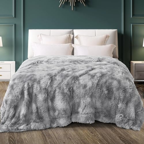 Exclusivo Mezcla Fluffy Faux Fur King Size Blanket for Bed, Dark Grey