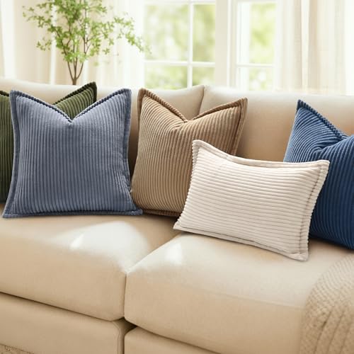 Mecatny Corduroy Fall Throw Pillow Covers 22x22 Set of 2 Olive Green