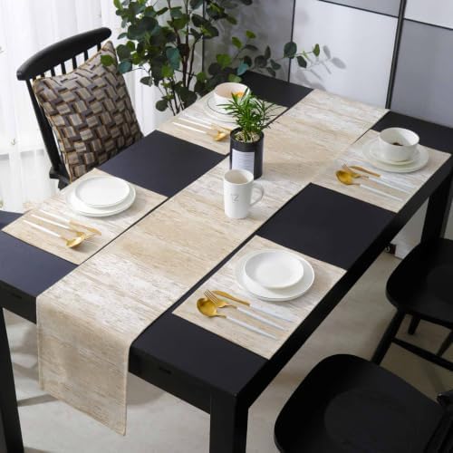 Abstract Ombre Table Runner and Placemats Set of 6 Boho Beige Gradient