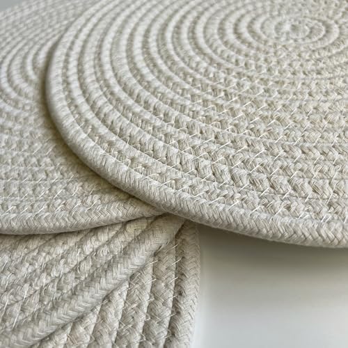 WAZAIGUR Round Placemats Set of 6 Thick Cotton Rope, 13inch, Cream