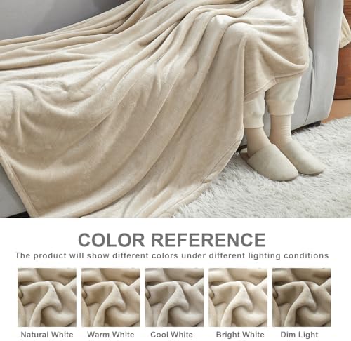 Hansleep King Taupe Fleece Blanket, Soft Flannel Bed Blanket