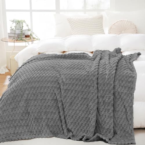 Puncuntex Grey Throw Blanket 60"×80" inches Fuzzy 3D Jacquard