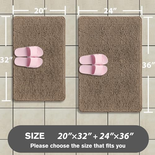 Taupe Bathroom Rugs Sets 2 Piece – Absorbent and Washable Bath Mat