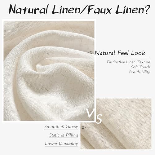 Joywell Linen Curtains 63 Inches Long for Living Room Hook Belt Cream