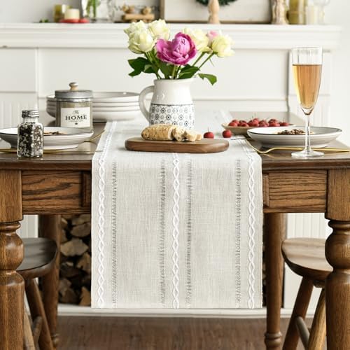 Artoid Mode Beige Rustic Cotton Linen Table Runner 13x90 Inch