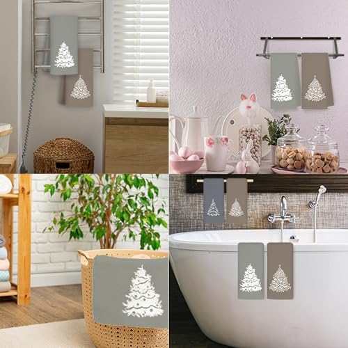 JINYO Boho Neutral Christmas Kitchen Towels, Modern Winter Snowy