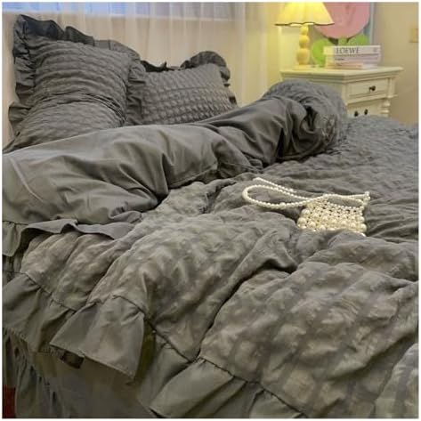 UOIO Ruffle Duvet Cover Set King Size - Boho Chic Ruffled Seersucker
