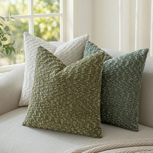 a moment Olive Green Pillow Covers Set of 2 with Plush Cluster Texture