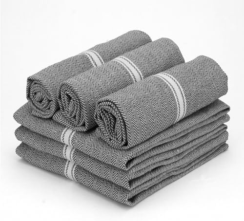 TEXAS LINEN CO. Cotton Kitchen Towels 6 Pack - 15 x 25 Inches - Highly