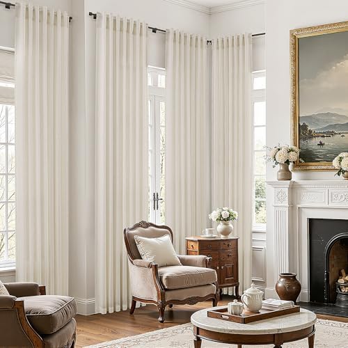 BOODII Linen Curtains 120 Inch Long 10ft for Living Room Birch Beige