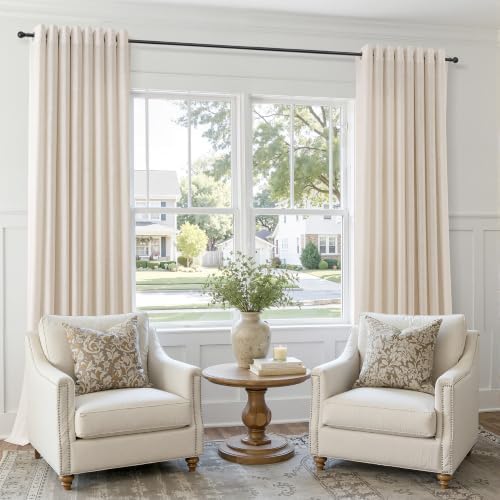 Hokibero Cream Grommet Linen Curtains 120 Inches Long for Living Room