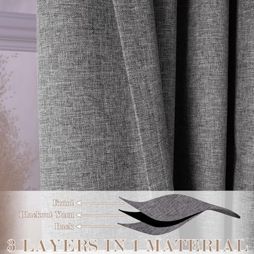 Fcosie Pinch Pleated Blackout Linen Curtains 84 Inch Length for Living
