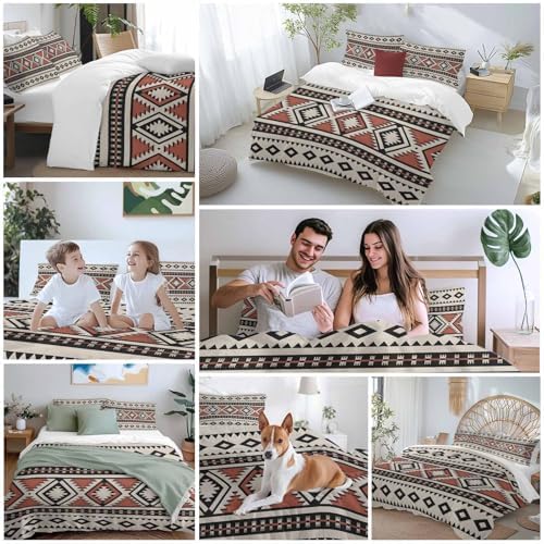 Beige Boho Bedding Duvet Cover Queen Size - 1 Quilt Cover 90x90 Inches