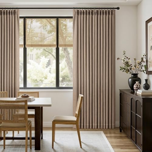 MIULEE Pinch Pleated Thick Linen Curtains 96 Inches Burlap Brown