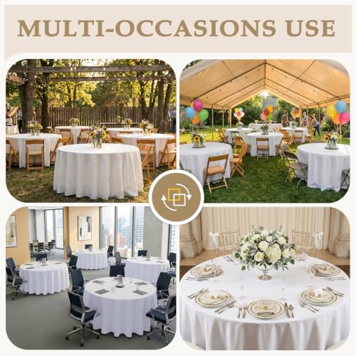 90 Inch White Round Tablecloth for 36"-72" Table, 8 Pack