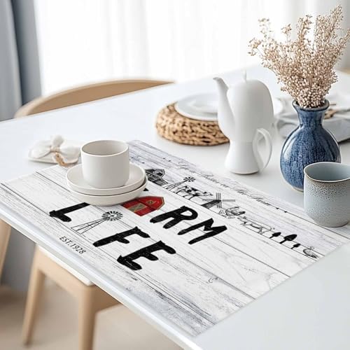Placemats Set of 8, Farmhouse Life Woven Placemat, Linen Place Mats