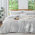 MILDLY Jacquard Striped Duvet Cover Set 3pcs Dual Zipper Grey King