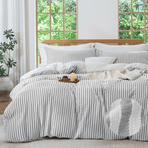 MILDLY Jacquard Striped Duvet Cover Set 2pcs Dual Zipper Grey Twin