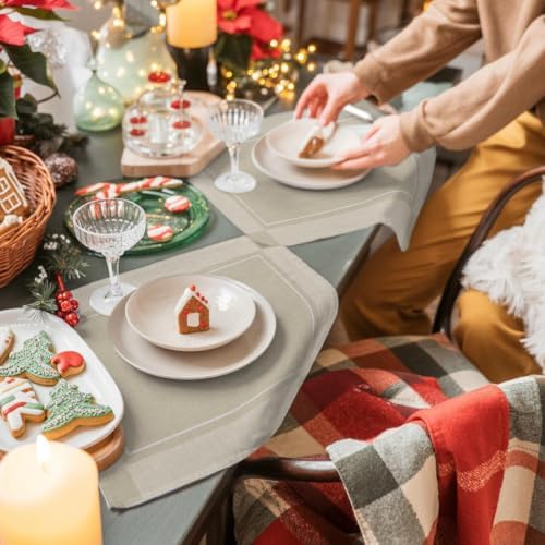 Beige Plaid Placemats Set of 4, Cotton Linen Fabric Place Mats