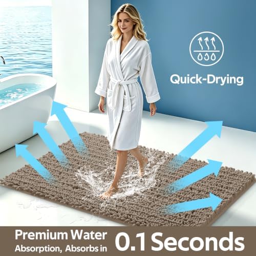 ACCUMTEK Upgrade Extra Large Dark Beige Bathroom Rug Set 3 Pieces Gray