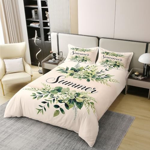 Erosebridal Succulent & Eucalyptus 100% Cotton Queen Comforter Cover