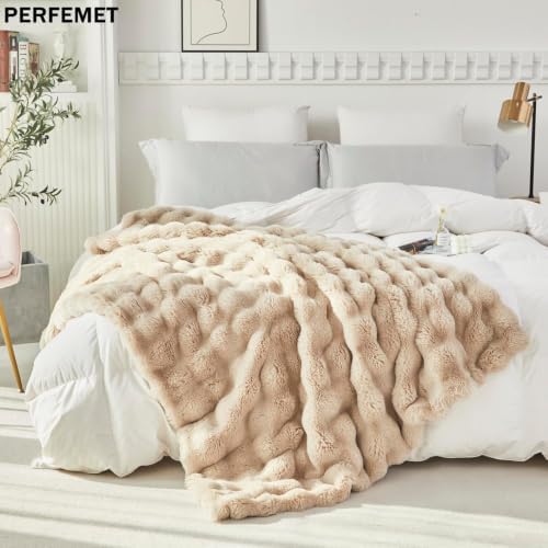PERFEMET Faux Fur Plush Throw Blanket, 50x60 Inches, Camel