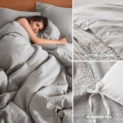 Comfort Spaces Mina Duvet Cover Set, Full/Queen, 3 Piece, Light Grey