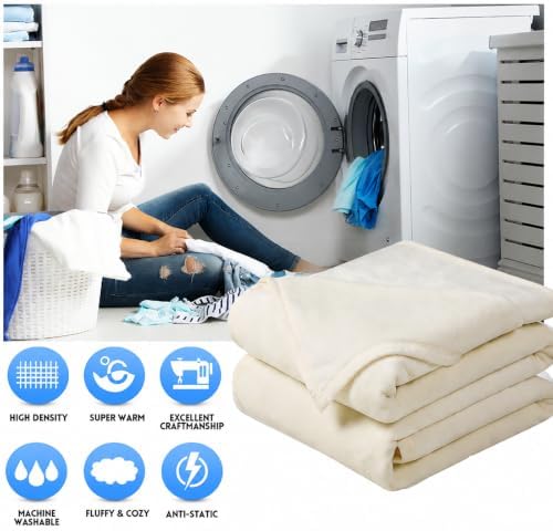 EASELAND Soft Lightweight King Size Fleece Blanket, Ivory, 90x108