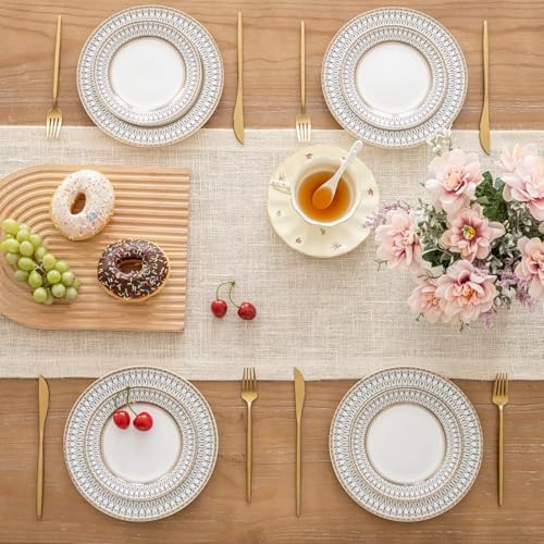Shatex Burlap Farmhouse Table Runner 14x108 Inch, 100% Jute Soft