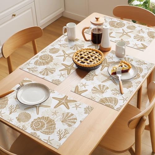 Placemats Set of 8, Khaki Coastal Summer Woven Placemat, Linen Place