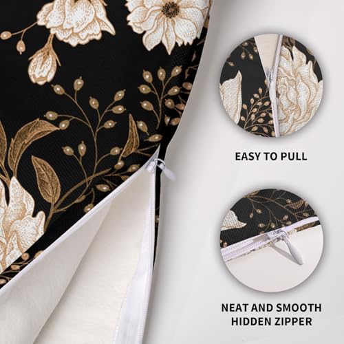 Vintage Peony Black Floral Plant Pillow Covers 20X20 Inch Set of 2