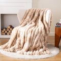 Battilo Faux Fur Throw Blanket, Warm Plush Beige Throw Blanket