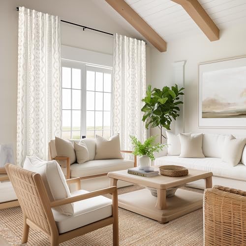 Linen Curtains 96 Inches Long 2 Panel Set,Modern Farmhouse Floral
