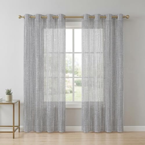 Light Grey Sheer Curtains 63 Inch Long 2 Panels, Country Vintage