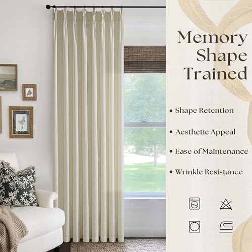 Warm Oatmeal Linen Curtains 84 Inches Long Pinch Pleated Semi Sheer