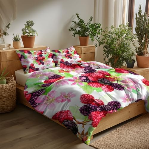 Queen Duvet Cover Set Color, Fruity and Floral Elegance Bedding