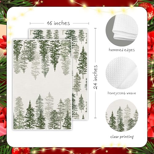Christmas Decorative Kitchen Towels Set of 2–Watercolor Pine