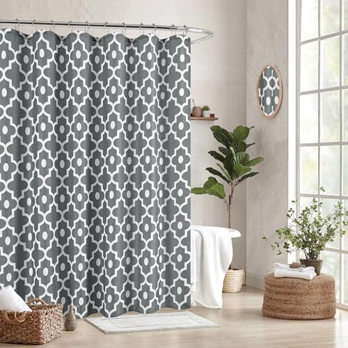 Fabric Modern Extra Long Shower Curtains for Bathroom-Dark Grey and