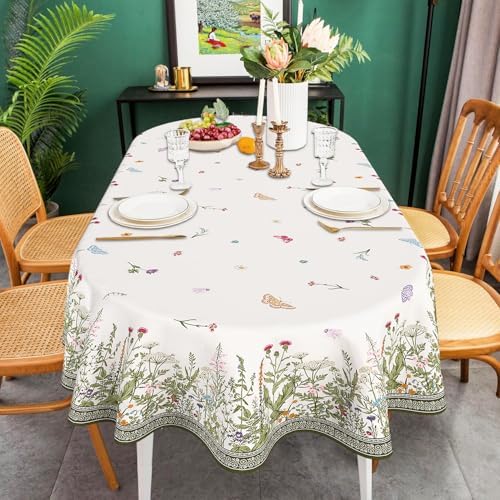 Oval Tablecloth 60 x 102 Inch, Spring Floral Summer Wildflowers Oval