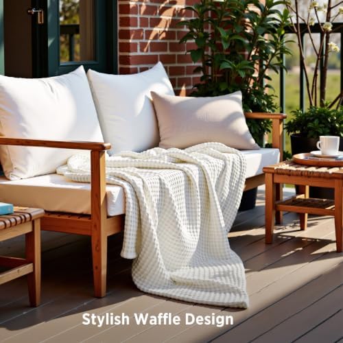 Bedsure Cooling Waffle Blanket for Hot Sleepers, Ivory, Throw XL