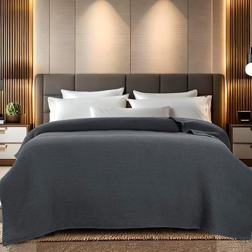 100% Cotton Waffle Weave Blanket, King Size 90 x 108 Inches, 300 GSM