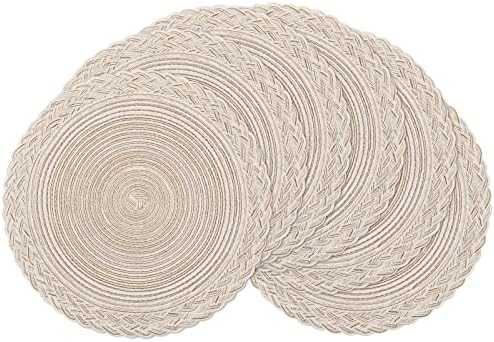 SHACOS Round Placemats Set of 6 Woven Round Table Mats 15 inch Braided