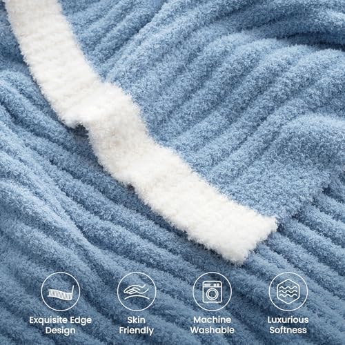Snuggle Sac Fluffy Ribbed Blue Bedding Blanket Twin Size, Soft
