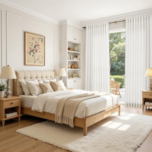Nanspring Linen Kitchen Curtains for Cafe 36x63 Inch Length Natural