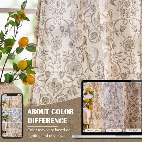 jinchan Linen Floral Curtains for Living Room with Printed Flower
