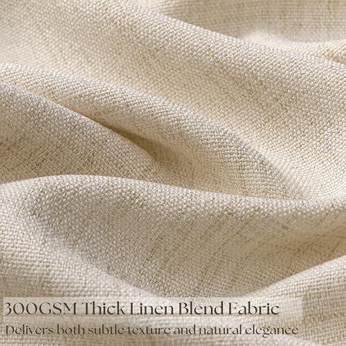 84 Inch Length Semi Sheer Beige Linen Curtains 2 Panels Set 52x84
