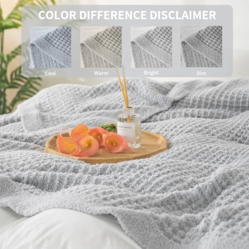 Waffle Throw Blanket, Soft Plush, 60x80 in, Light Grey